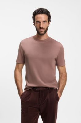 Camiseta de cuadros ventana en mezcla de algod&oacute;n y seda, Marr&oacute;n claro