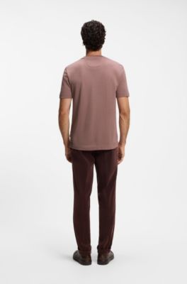 Windowpane-check T-shirt in a cotton-and-silk blend, Light Brown