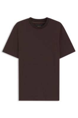 Camiseta de cuadros ventana en mezcla de algod&oacute;n y seda, Marr&oacute;n claro