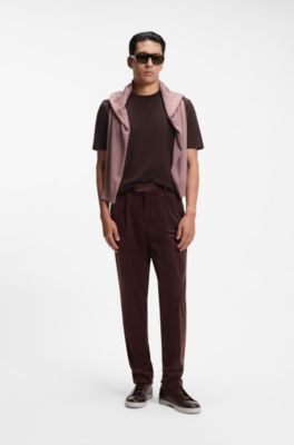 Camiseta de cuadros ventana en mezcla de algod&oacute;n y seda, Marr&oacute;n claro