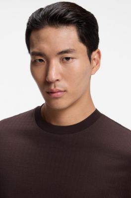 Camiseta de cuadros ventana en mezcla de algod&oacute;n y seda, Marr&oacute;n claro
