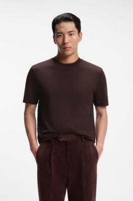 Camiseta de cuadros ventana en mezcla de algod&oacute;n y seda, Marr&oacute;n claro
