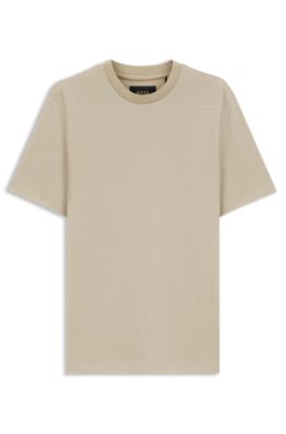 Windowpane-check T-shirt in a cotton-and-silk blend, Light Beige