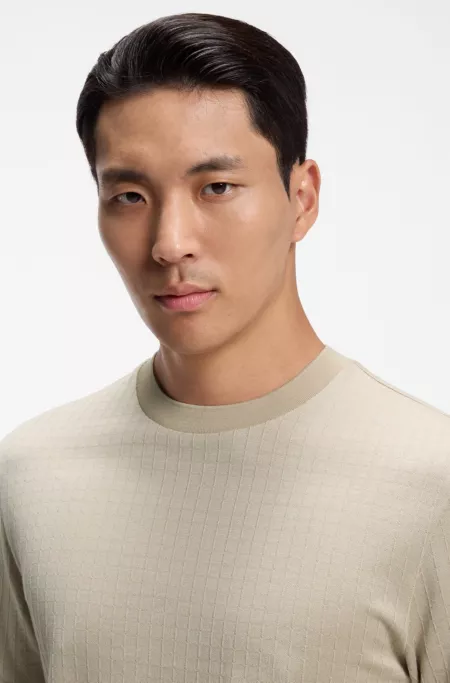 Windowpane-check T-shirt in a cotton-and-silk blend