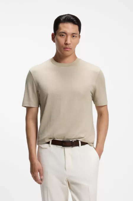 Windowpane-check T-shirt in a cotton-and-silk blend