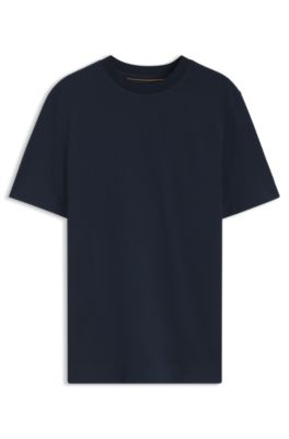 Windowpane-check T-shirt in a cotton-and-silk blend, Dark Blue