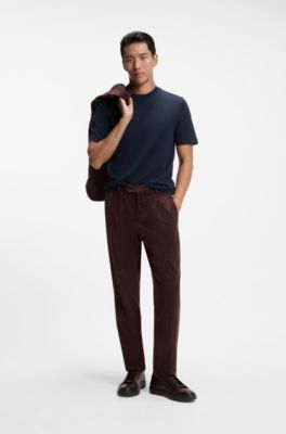 Windowpane-check T-shirt in a cotton-and-silk blend, Dark Blue
