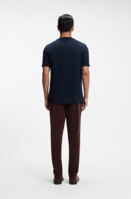 Windowpane-check T-shirt in a cotton-and-silk blend, Dark Blue