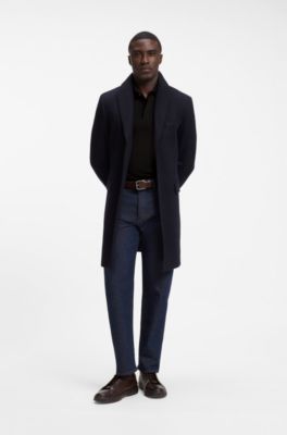 Regular-fit polo shirt in cotton and wool, Black
