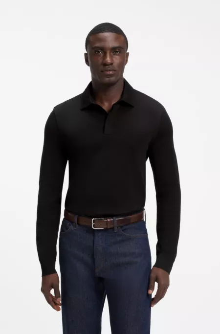 Regular-fit polo shirt in cotton and wool
