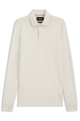 Regular-fit polo shirt in cotton and wool, White