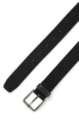 BOSS x ASTON MARTIN perforated suede belt with logo, Black
