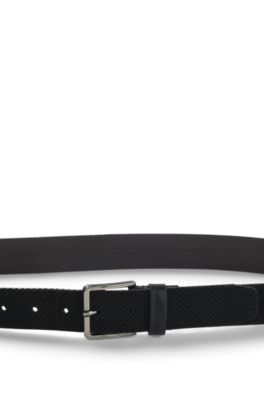 BOSS x ASTON MARTIN perforated suede belt with logo, Black