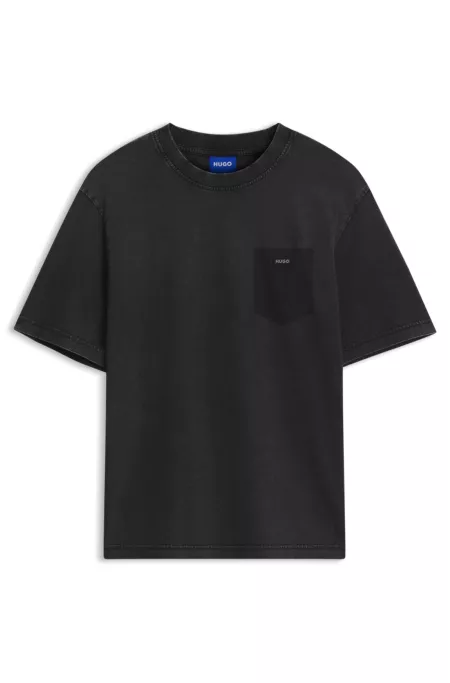 Regular-fit T-shirt in washed cotton with logo badge