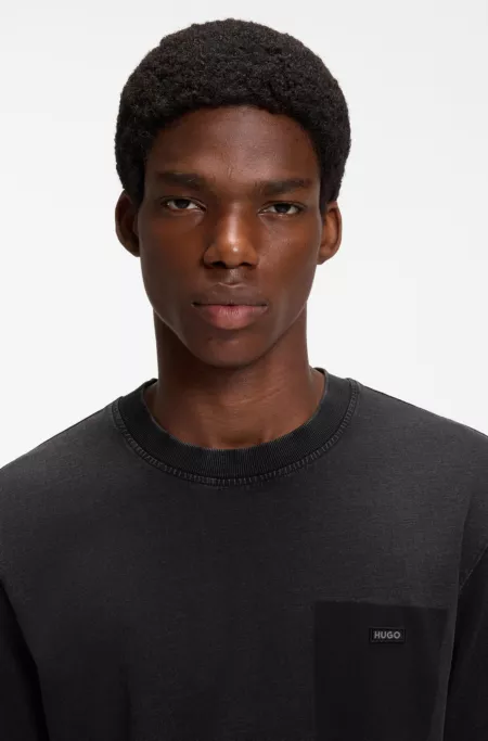 Regular-fit T-shirt in washed cotton with logo badge