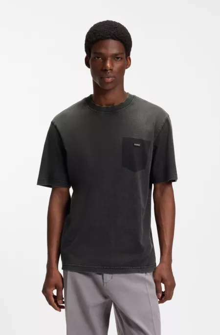 Regular-fit T-shirt in washed cotton with logo badge