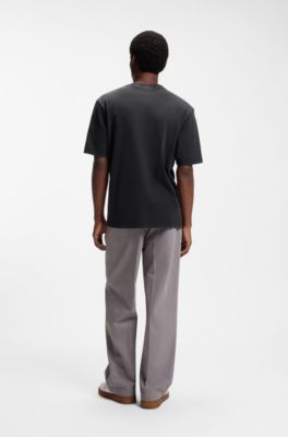Regular-fit T-shirt in washed cotton with logo badge, Black