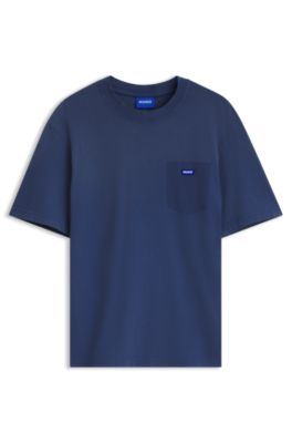 Regular-fit T-shirt in washed cotton with logo badge, Dark Blue