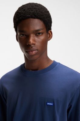 Regular-fit T-shirt in washed cotton with logo badge, Dark Blue