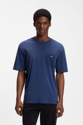 Regular-fit T-shirt in washed cotton with logo badge, Dark Blue