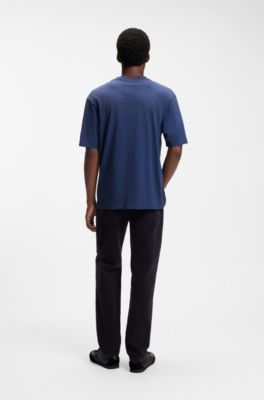 Regular-fit T-shirt in washed cotton with logo badge, Dark Blue