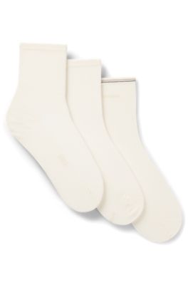 Three-pack of quarter-length socks with branding, White