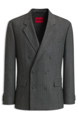 Modern-fit suit jacket in herringbone fabric, Dark Grey