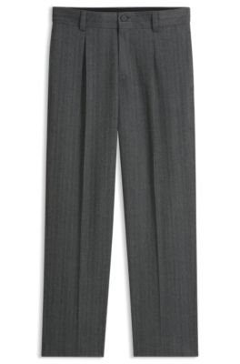 Modern-fit pants in herringbone fabric, Dark Grey