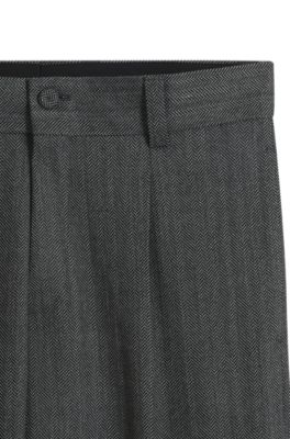 Pantalones de corte moderno en tejido de espiga, Gris oscuro