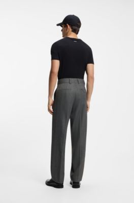 Pantalones de corte moderno en tejido de espiga, Gris oscuro
