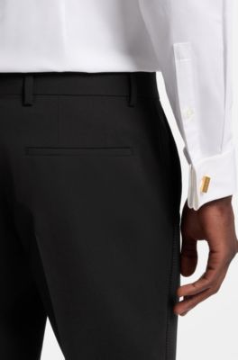 Pantalon Extra Slim en laine vierge m&eacute;lang&eacute;e, Noir