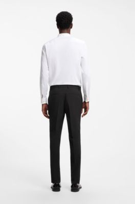 Pantalon Extra Slim en laine vierge m&eacute;lang&eacute;e, Noir