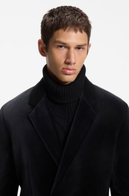 Double-breasted velvet blazer with a modern fit, Black