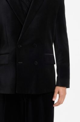 Double-breasted velvet blazer with a modern fit, Black