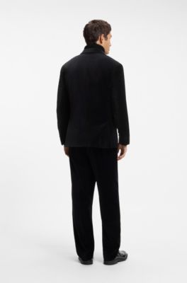 Blazer cruzado modern fit de terciopelo, Negro