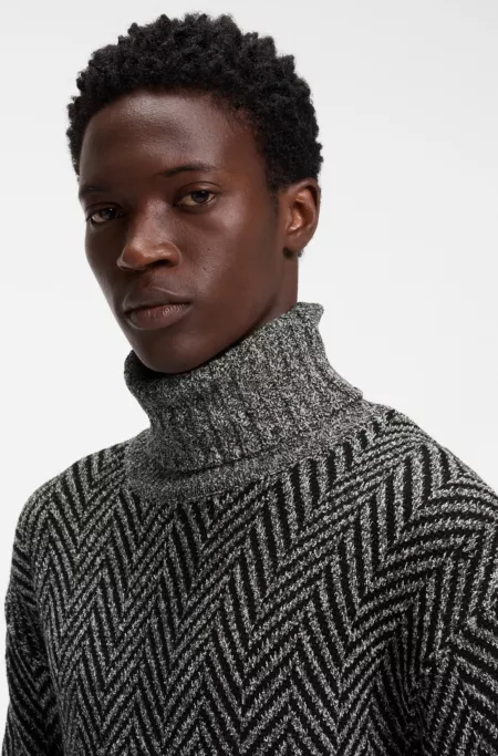 Relaxed-fit turtleneck sweater with herringbone knit