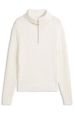 Jersey relaxed fit de algod&oacute;n en canal&eacute; con cuello con cremallera, Blanco