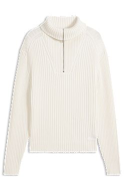 Relaxed-fit sweater in ribbed cotton with zipper neck