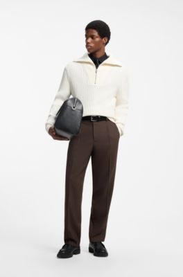 Jersey relaxed fit de algod&oacute;n en canal&eacute; con cuello con cremallera, Blanco