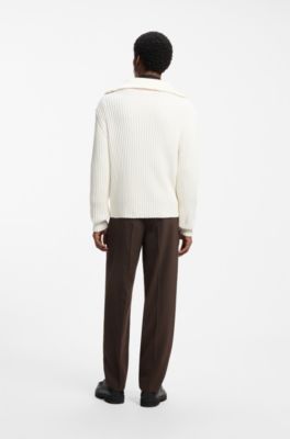 Jersey relaxed fit de algod&oacute;n en canal&eacute; con cuello con cremallera, Blanco