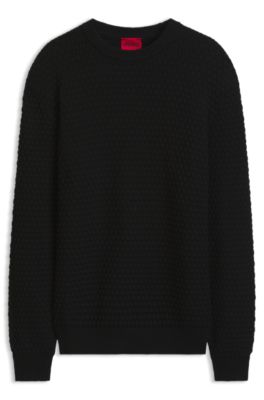 Pull en coton textur&eacute; avec logo ton sur ton, Noir