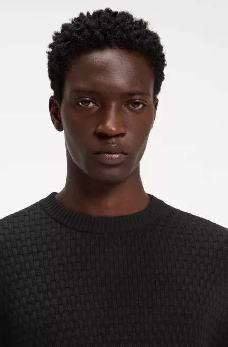 Textured cotton sweater with tonal logo