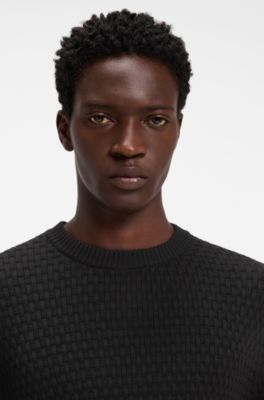 Pull en coton textur&eacute; avec logo ton sur ton, Noir