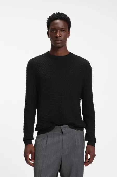 Textured cotton sweater with tonal logo