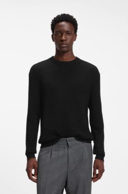 Pull en coton textur&eacute; avec logo ton sur ton, Noir