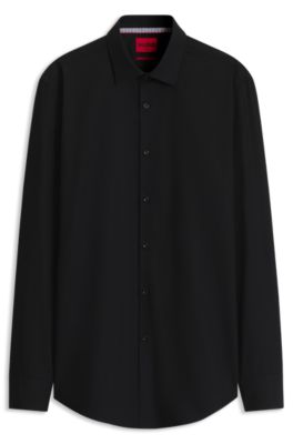 Chemise Slim en popeline de coton facile &agrave; repasser, Noir