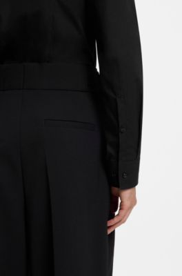 Camisa slim fit en popel&iacute;n de algod&oacute;n de planchado f&aacute;cil, Negro
