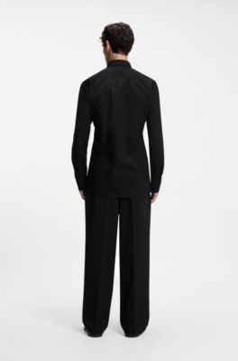 Camisa slim fit en popel&iacute;n de algod&oacute;n de planchado f&aacute;cil, Negro