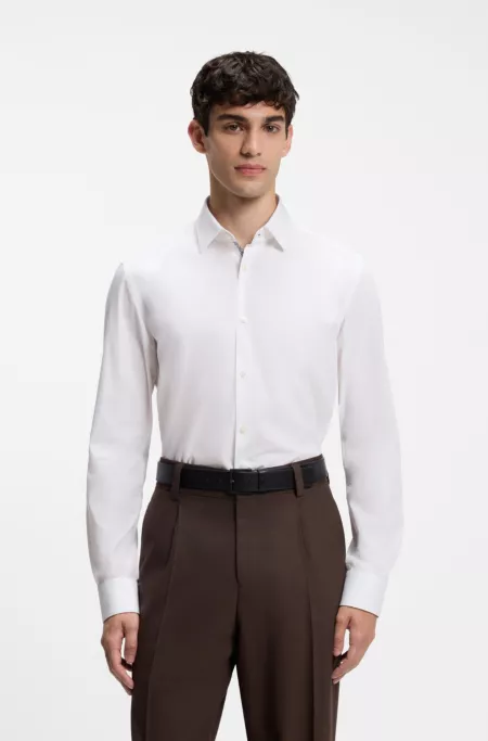 Slim-fit shirt in easy-iron cotton poplin
