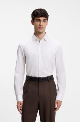 Camisa slim fit en popel&iacute;n de algod&oacute;n de planchado f&aacute;cil, Blanco